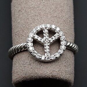David Yurman Cable Collectibles Diamond Peace Sign Ring, Sterling Silver, Size 7